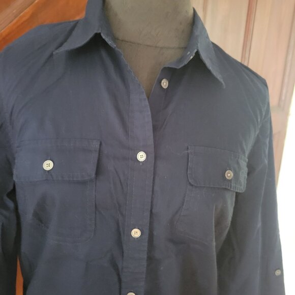 Talbots Women's Navy Button-Down Shirt Size 8 - Picture 2 of 5
